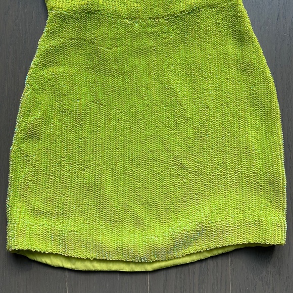 Retrofete TORIN Sequin Mini Dress Neon Yellow Feather Strapless XS - with tags - Picture 5 of 11